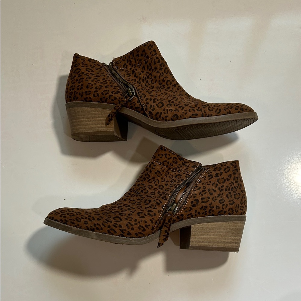 Time and Tru Brown Leopard Ankle Booties